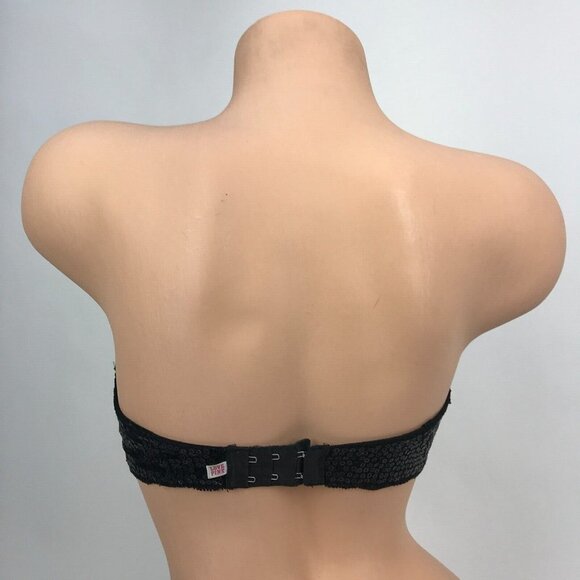 Victorias‎ Secret Pink Strapless Padded Bustier Bra 34D Black Sequin Underwired - Picture 4 of 8